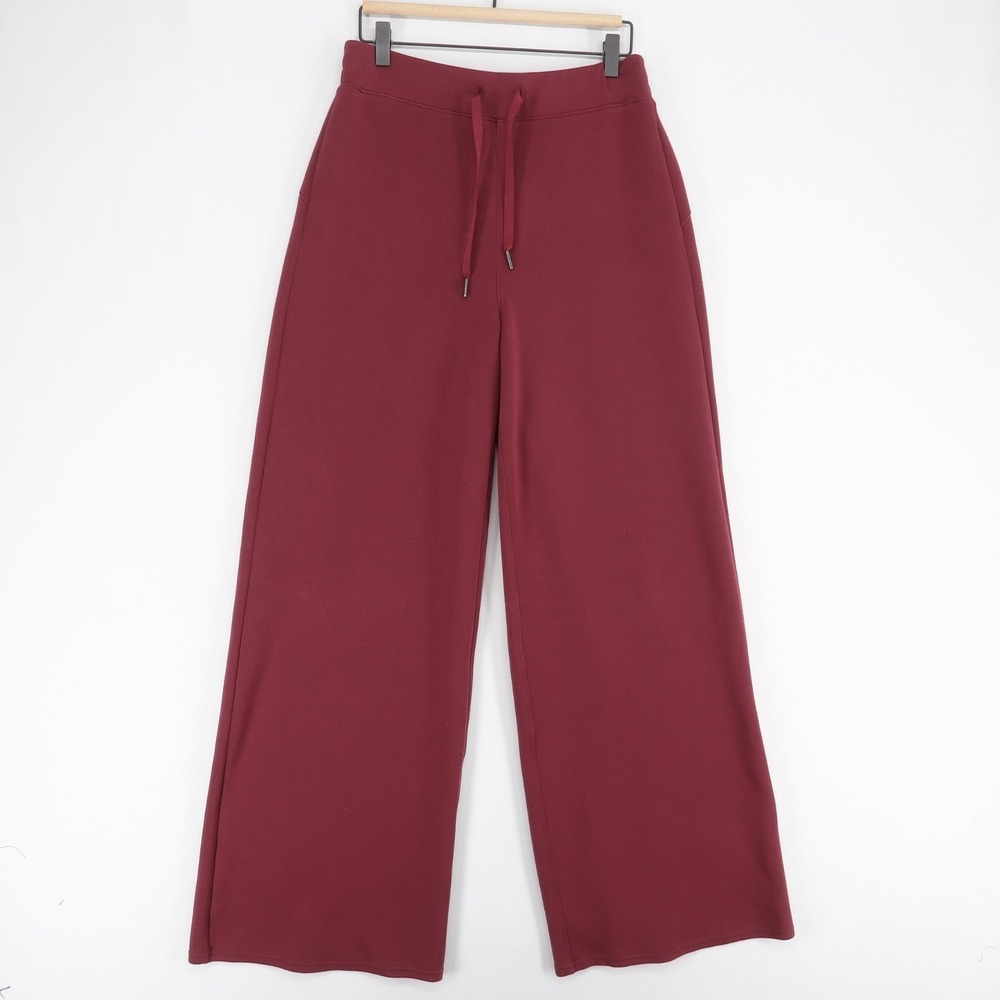 Spanx AirEssentials Pants Womens L Burgundy Wide Leg Drawstring Elastic Waist